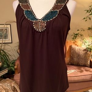 Dark Chocolate Bentley a. Medium Tank With Embellished Deep V Neckline